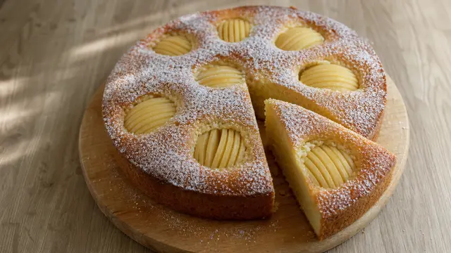 Versunkener Apfelkuchen auf einem Teller