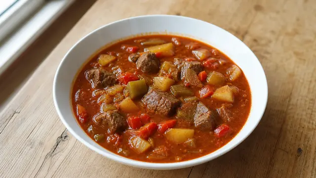 Gulaschsuppe auf einem Teller