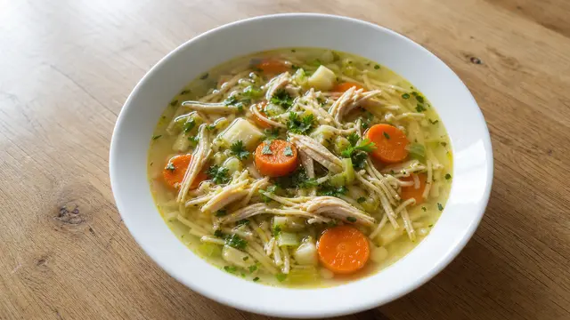 Hühnersuppe auf einem Teller