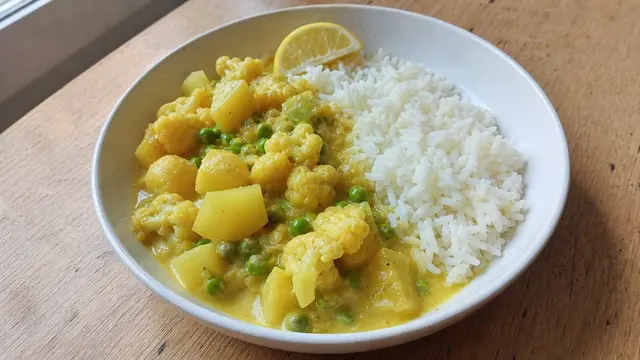 Kartoffel-Gemüse-Curry auf einem Teller