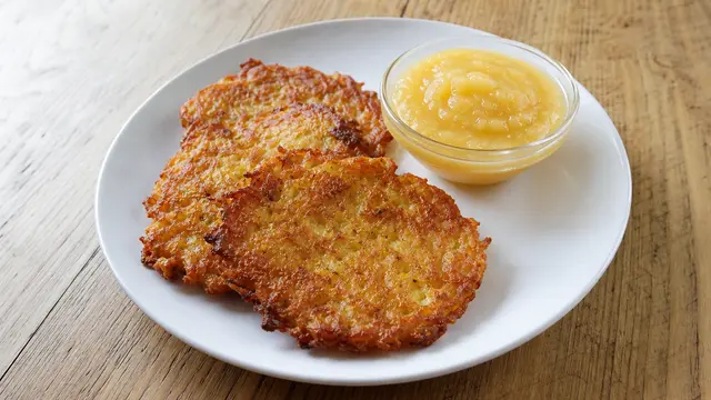 Kartoffelpuffer mit Apfelmus auf einem Teller