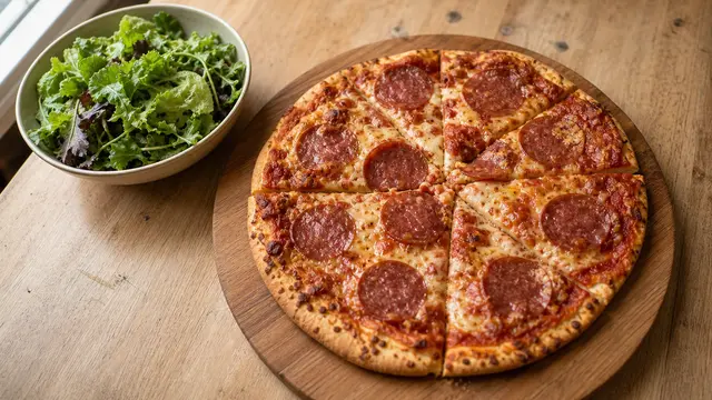 Tiefkühlpizza auf einem Teller